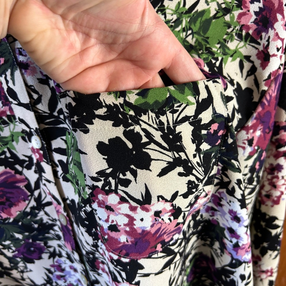 J.Jill Floral Button‎ Down Blouse Purple Pink Green Long Sleeve XL Petite - Picture 6 of 11
